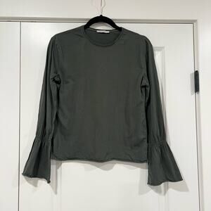 Zara Trafaluc Women's Grey Crewneck Longsleeve Bell Sleeve Top Size‎ S